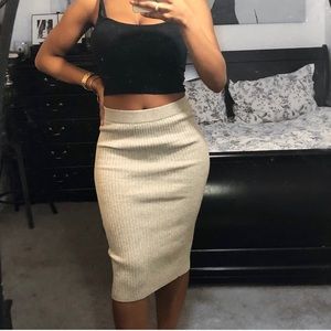 Gray  Pinstriped Midi Skirt